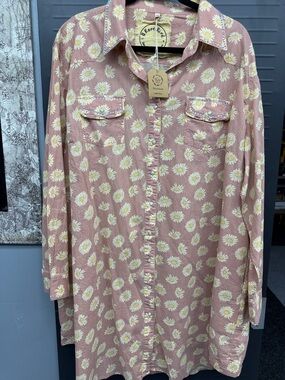 🆕 Long Sleeve Daisy Button-Down Dress - Pink